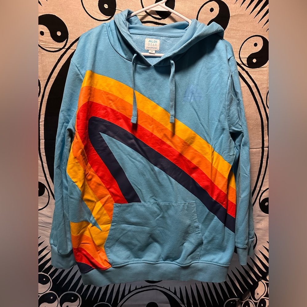 Aldi Store Gear 2023 Exclusive Baby Blue Rainbow Hoodie XL